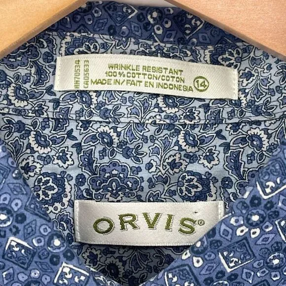 Orvis 100% Cotton Wrinkle Resistant Long Sleeve Button Up Shirt Women‎ 14 Blue - Picture 3 of 4